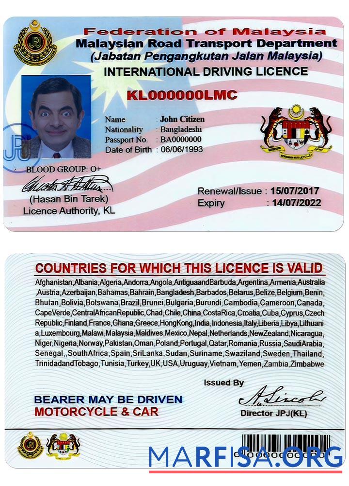Blank Malaysia driving license version 2 real example